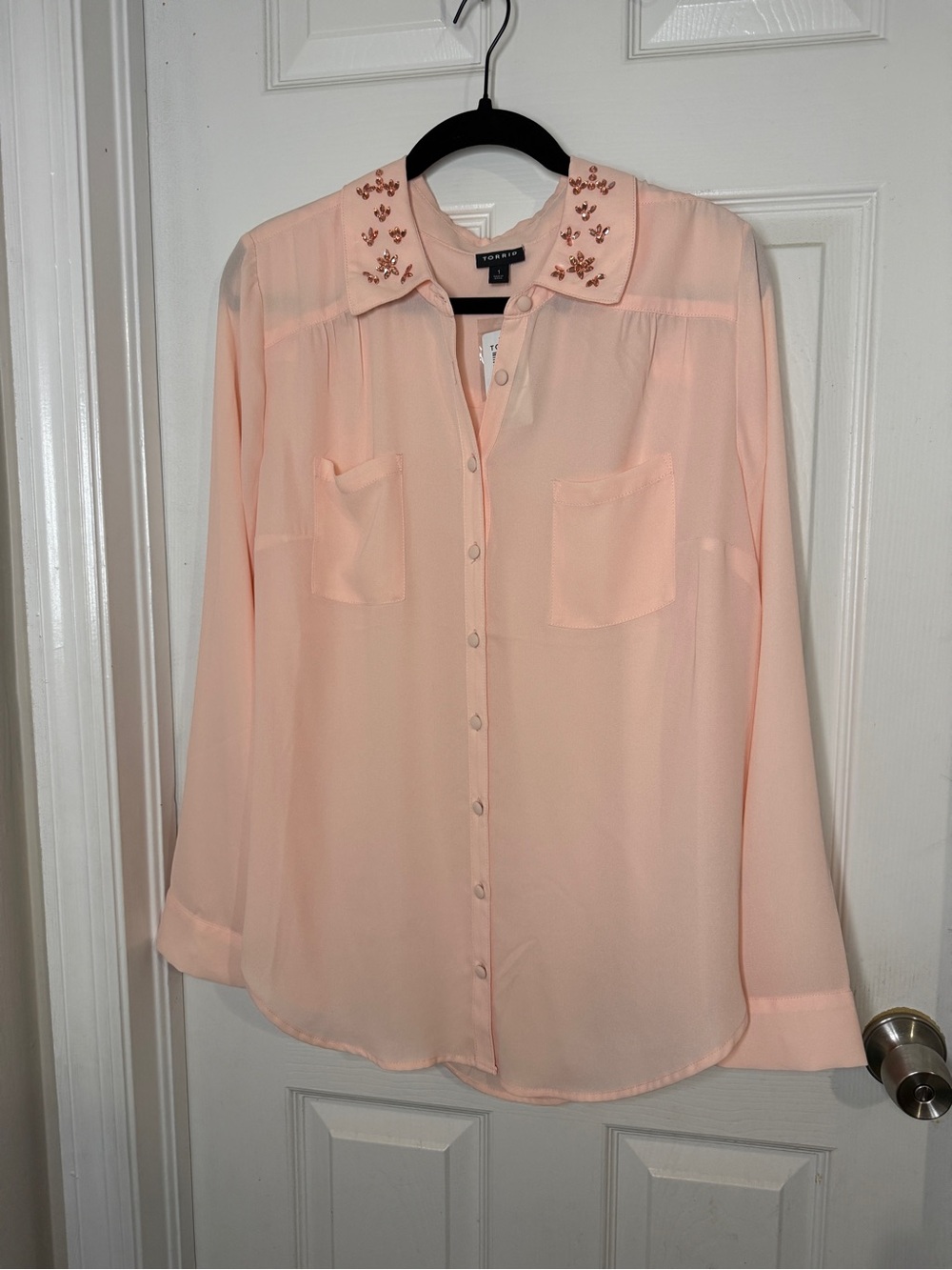 torrid peach beaded collar button-down blouse